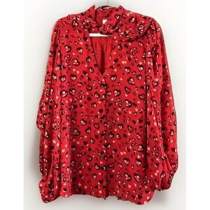 Women's Chico's heart‎ printed Tie neck balloon sleeve blouse top 16/18 XL Sz 3